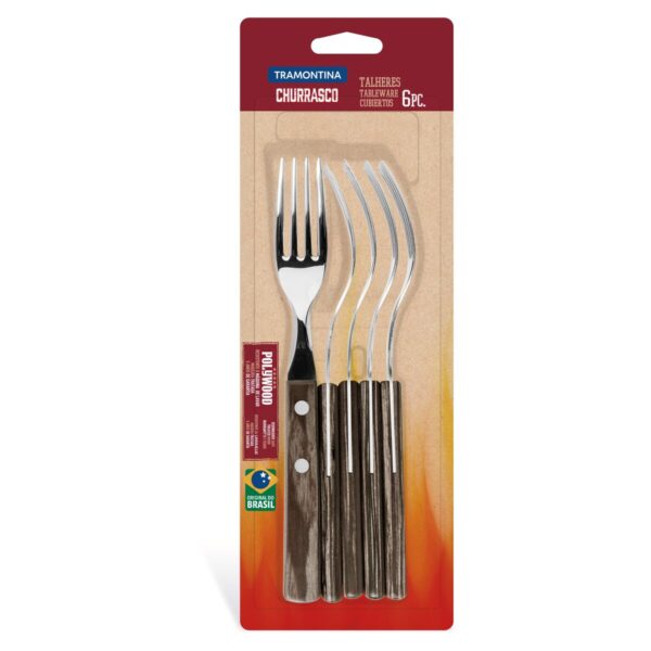 Conjunto de Garfos para Churrasco Tramontina em Aço Inox com Cabo Castanho Polywood 6 Peças - 21198916