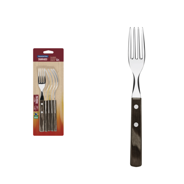 Conjunto de Garfos para Churrasco Tramontina em Aço Inox com Cabo Castanho Polywood 6 Peças - 21198916 - Image 2