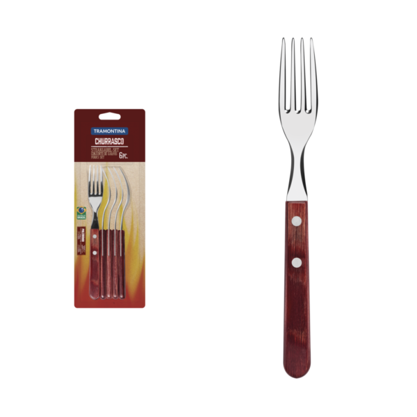 Conjunto de Garfos para Churrasco Tramontina em Aço Inox com Cabo Vermelho Polywood 6 Peças - 21110670 - Image 2