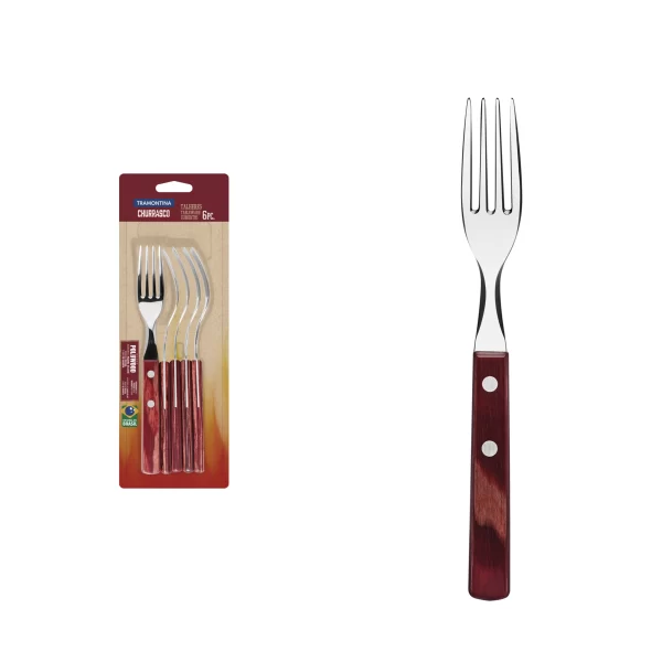 Conjunto de Garfos para Churrasco Tramontina em Aço Inox com Cabo Vermelho Polywood 6 Peças - 21198716 - Image 2