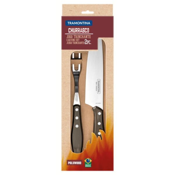 Jogo Trinchante para Churrasco Tramontina em Aço Inox com Cabo Castanho Polywood 2 Peças - 21198960