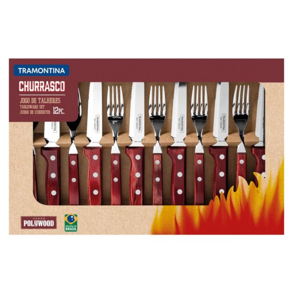 Jogo de Talheres Jumbo Tramontina Churrasco com Lâminas em Aço Inox e Cabos de Madeira Polywood Vermelho 12 Peças - 21198776