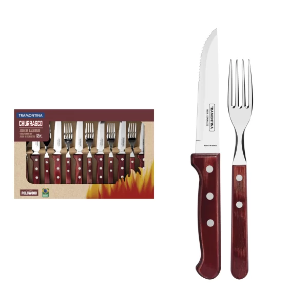 Jogo de Talheres Jumbo Tramontina Churrasco com Lâminas em Aço Inox e Cabos de Madeira Polywood Vermelho 12 Peças - 21198776 - Image 2