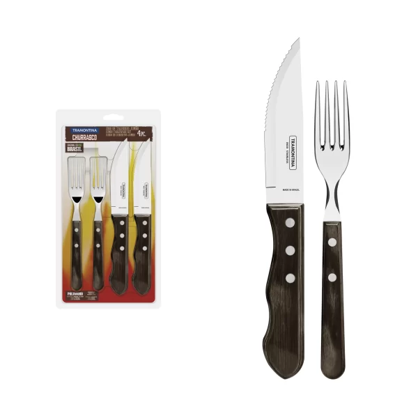 Jogo de Talheres Jumbo para Churrasco Tramontina em Aço Inox com Cabo Castanho Polywood 4 Peças - 21198908 - Image 2