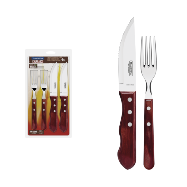 Jogo de Talheres Jumbo para Churrasco Tramontina em Aço Inox com Cabo Vermelho Polywood 4 Peças - 21198708 - Image 2