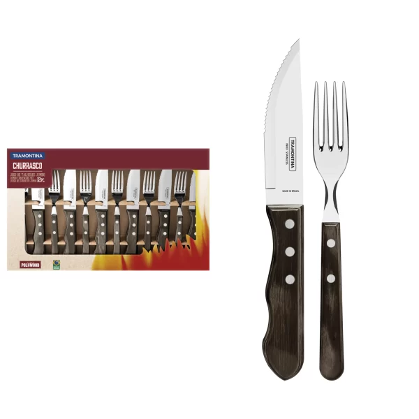 Jogo de Talheres para Churrasco Jumbo Tramontina em Aço Inox com Cabo Castanho Polywood 12 Peças - 21199996 - Image 2