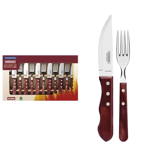 Jogo de Talheres para Churrasco Jumbo Tramontina em Aço Inox com Cabo Vermelho Polywood 12 Peças - 21199796 - Image 2