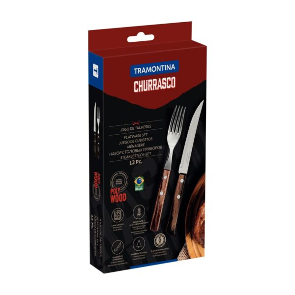 Jogo de Talheres para Churrasco Tramontina em Aço Inox com Cabo Castanho Polywood 12 Peças - 21199911