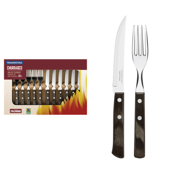 Jogo de Talheres para Churrasco Tramontina em Aço Inox com Cabo Castanho Polywood 12 Peças - 21199903 - Image 2