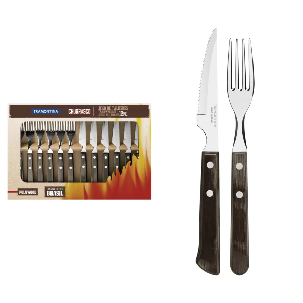 Jogo de Talheres para Churrasco Tramontina em Aço Inox com Cabo Castanho Polywood 12 Peças - 21199909 - Image 2