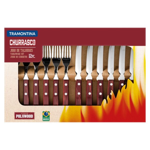 Jogo de Talheres para Churrasco Tramontina em Aço Inox com Cabo Vermelho Polywood 12 Peças - 21199703