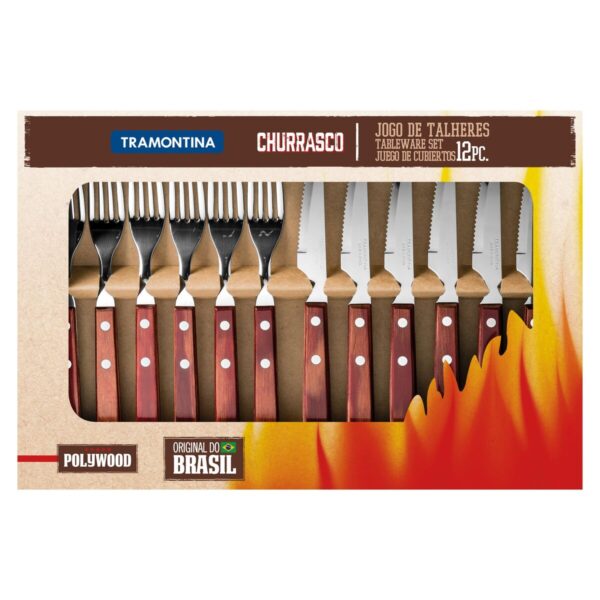 Jogo de Talheres para Churrasco Tramontina em Aço Inox com Cabo Vermelho Polywood 12 Peças - 21199709