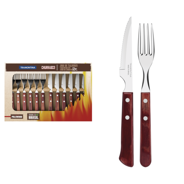 Jogo de Talheres para Churrasco Tramontina em Aço Inox com Cabo Vermelho Polywood 12 Peças - 21199709 - Image 2