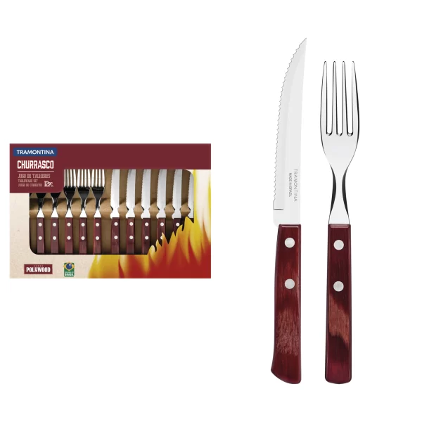 Jogo de Talheres para Churrasco Tramontina em Aço Inox com Cabo Vermelho Polywood 12 Peças - 21199703 - Image 2