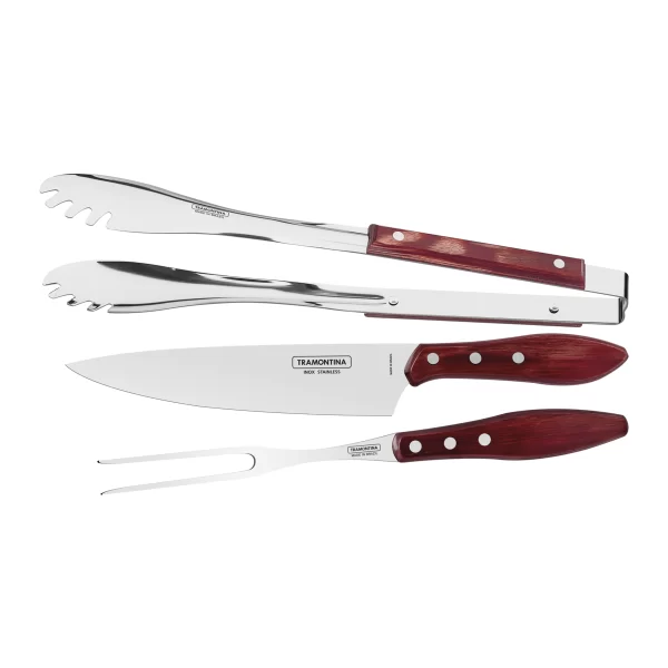 Jogo para Churrasco Tramontina em Aço Inox com Cabo Vermelho Polywood 3 Peças - 21198761 - Image 2