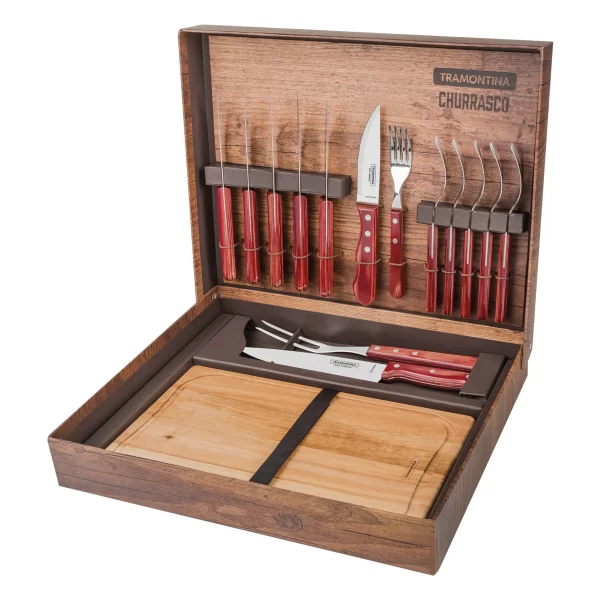 Kit para Churrasco Tramontina com Lâminas em Aço Inox e Cabos em Madeira Polywood Vermelho com Caixa de Papelão 15 Peças - 21198770 - Image 2