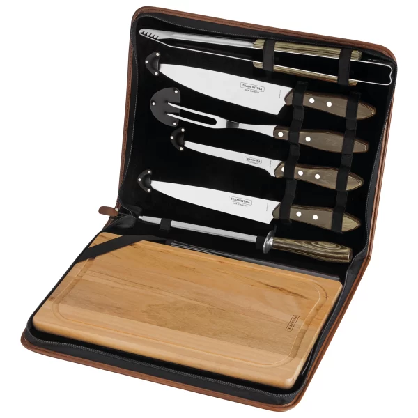 Kit para Churrasco Tramontina em Aço Inox Cabo Castanho Polywood com Tábua e Estojo 8 Peças - 21198965 - Image 2