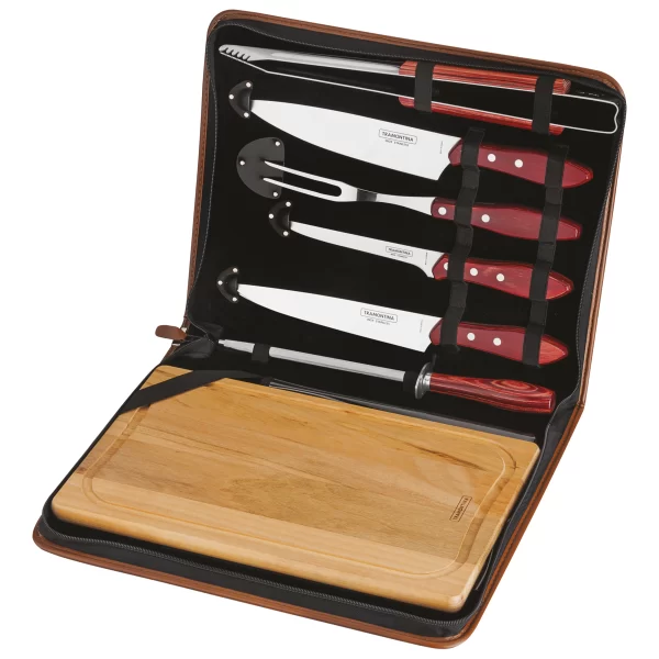 Kit para Churrasco Tramontina em Aço Inox Cabo Vermelho Polywood com Tábua e Estojo 8 Peças - 21198765 - Image 2