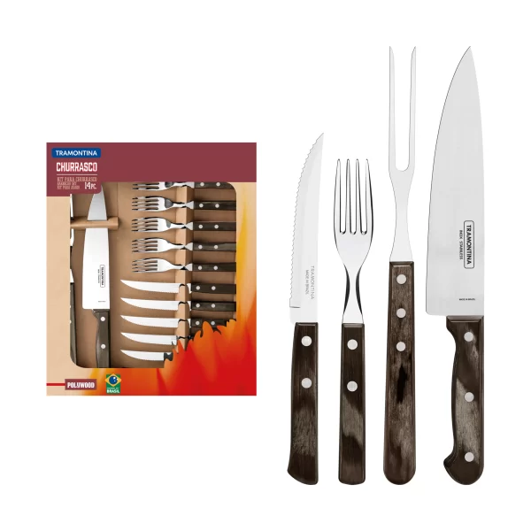 Kit para Churrasco Tramontina em Aço Inox com Cabo Castanho Polywood 14 Peças - 21199989 - Image 2