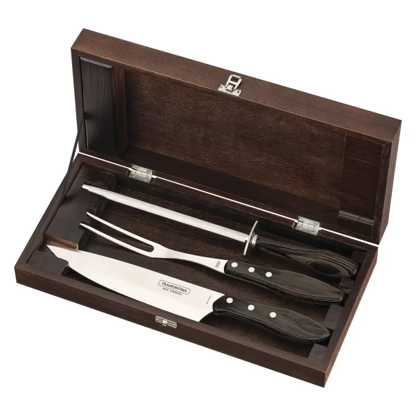 Kit para Churrasco Tramontina em Aço Inox com Cabo Castanho Polywood com Estojo em Madeira 4 Peças - 21198964 - Image 2