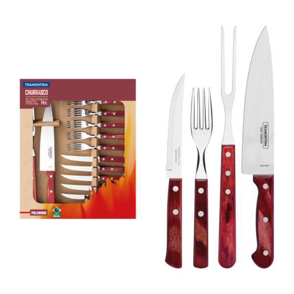 Kit para Churrasco Tramontina em Aço Inox com Cabo Vermelho Polywood 14 Peças - 21199789 - Image 2