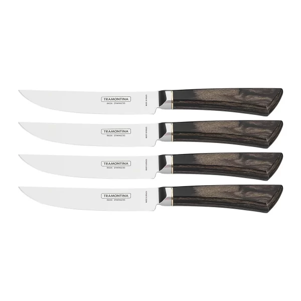 Conjunto de Facas para Churrasco Pampas Tramontina Fio Liso em Aço Inox Forjado com Cabo Castanho Polywood e Estojo de Madeira 4 Peças - 29899535 - Image 3