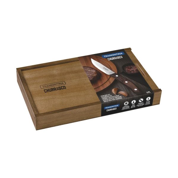 Conjunto de Facas para Churrasco Tramontina com Lâminas de Aço Inox e Cabos de Madeira Polywood Castanho com Estojo de Madeira 04 Peças - 29899529 - Image 5