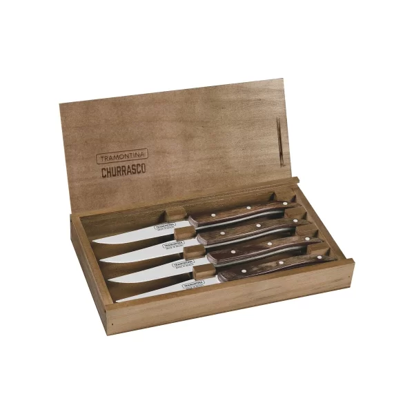 Conjunto de Facas para Churrasco Tramontina com Lâminas em Aço Inox e Cabos de Madeira Polywood Castanho com Estojo de Madeira 04 Peças - 29899517 - Image 2