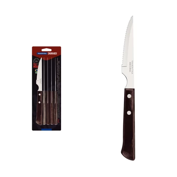 Conjunto de Facas para Churrasco Tramontina com Lâminas em Aço Inox e Cabos de Madeira Tratada Polywood Castanho 6 Peças - 21109694