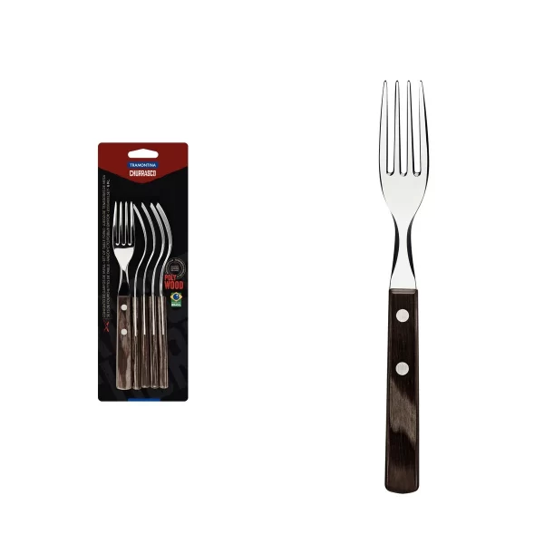 Conjunto de Garfos para Churrasco Tramontina com Lâminas em Aço Inox e Cabos de Madeira Tratada Polywood Castanho 6 Peças - 21198916