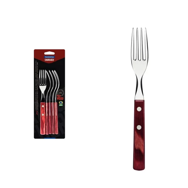 Conjunto de Garfos para Churrasco Tramontina com Lâminas em Aço Inox e Cabos de Madeira Tratada Polywood Vermelho 6 Peças - 21198716