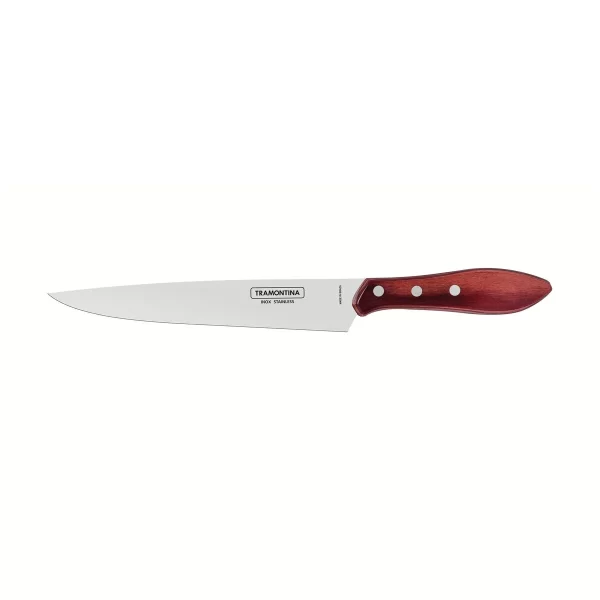 Faca Tramontina para Carne 8" em Aço Inox e Cabo Vermelho Polywood com Bainha de Couro - 21190078