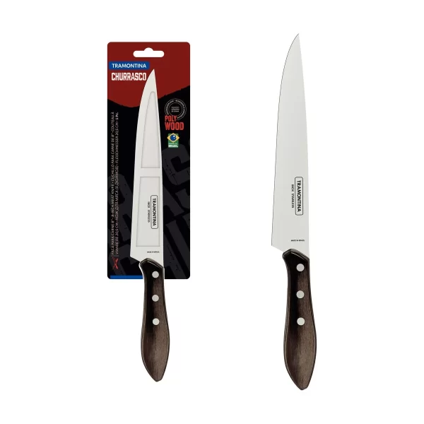 Faca para Carne Tramontina com Lâmina em Aço Inox e Cabo de Madeira Tratada Polywood Castanho 8" - 21190198