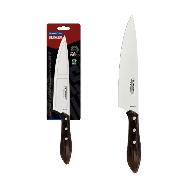 Faca para Carne Tramontina com Lâmina em Aço Inox e Cabo de Madeira Tratada Polywood Castanho 8" - 21189198