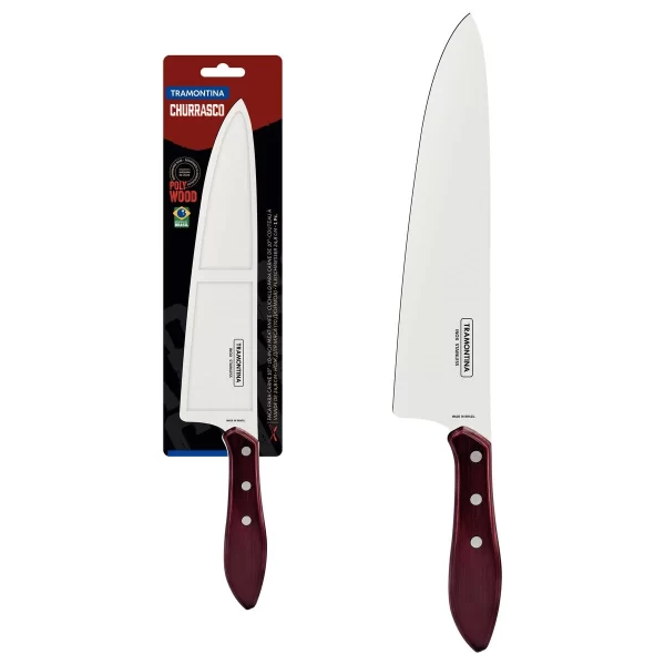 Faca para Carne Tramontina com Lâmina em Aço Inox e Cabo de Madeira Tratada Polywood Vermelho 10" - 21187170