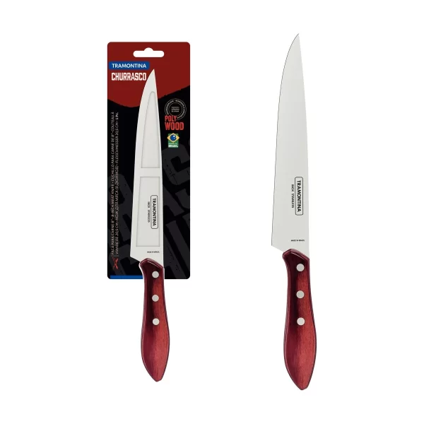 Faca para Carne Tramontina com Lâmina em Aço Inox e Cabo de Madeira Tratada Polywood Vermelho 8" - 21190178