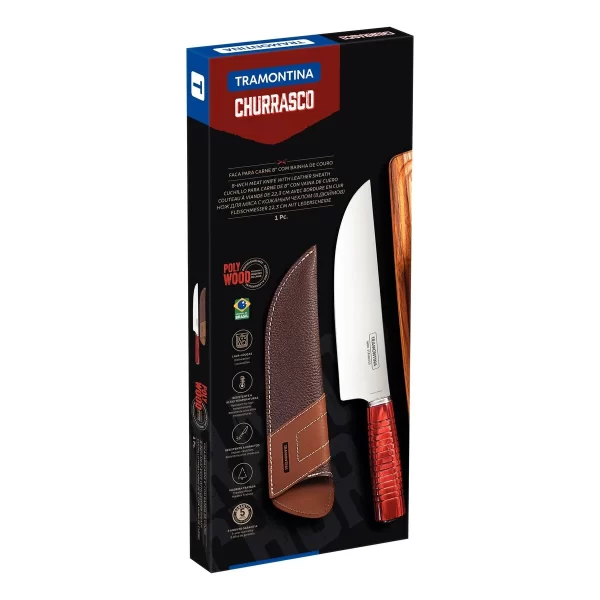 Faca para Carne Tramontina com Lâmina em Aço Inox e Cabo de Madeira Tratada Polywood Vermelho com Bainha de Couro 8" - 21141178 - Image 3