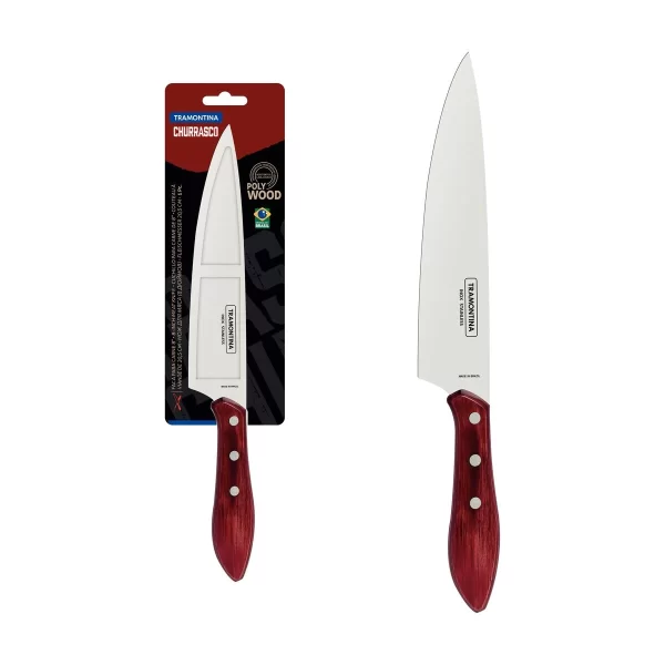 Faca para Carne Tramontina com Lâmina em Aço Inox e Cabo de Madeira Tratada Vermelho Polywood 8" - 21189178