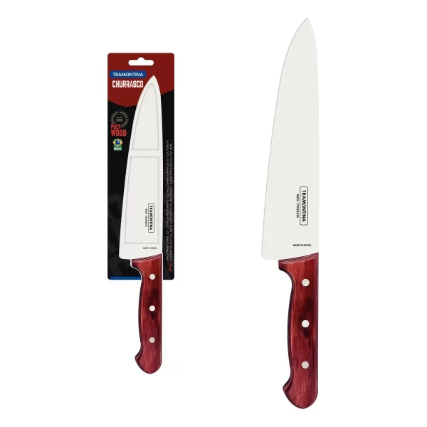 Faca para Carne Tramontina com Lâmina em Aço Inox e Cabo em Madeira Tratada Polywood Vermelho 10" - 21199722