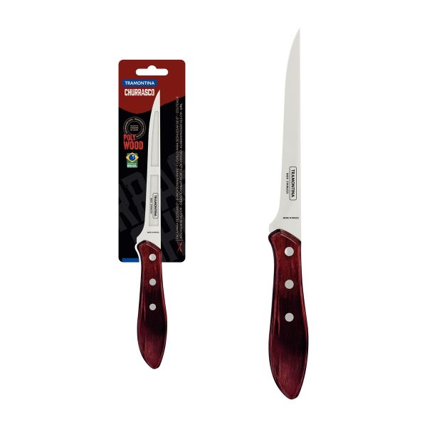 Faca para Desossar Tramontina com Lâmina em Aço Inox e Cabo de Madeira Tratada Vermelho Polywood 6" - 21188176