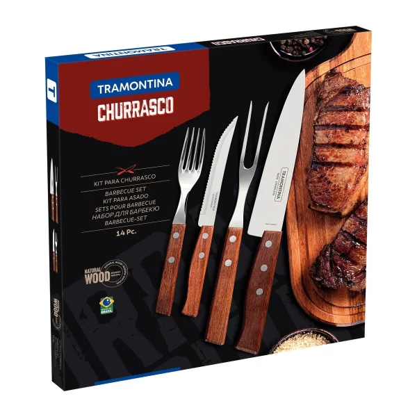 Jogo de Talheres para Churrasco Tramontina com Lâminas de Aço Inox e Cabos de Madeira Natural 14 Peças - 22299011 - Image 3