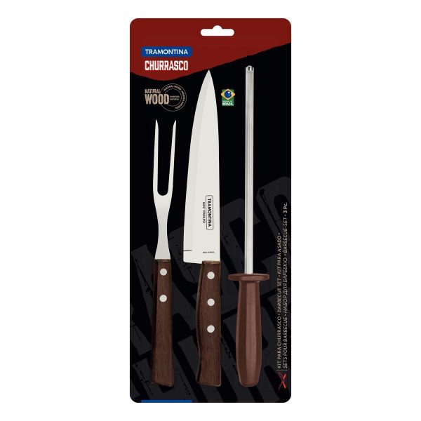 Kit para Churrasco Tramontina com Lâminas de Aço Inox e Cabos de Madeira Natural e Polipropileno 3 Peças - 22299055 - Image 3