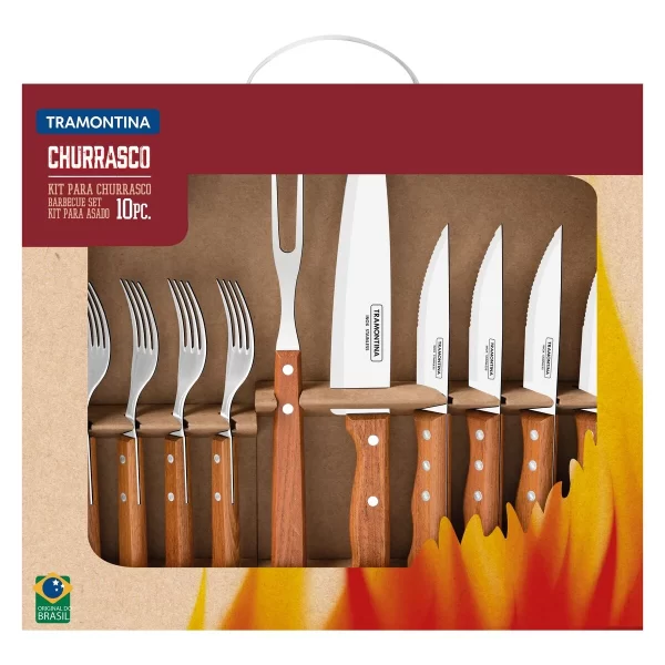 Kit para Churrasco Tramontina em Aço Inox com Cabo de Madeira Natural 10 Peças - 22399037 - Image 3