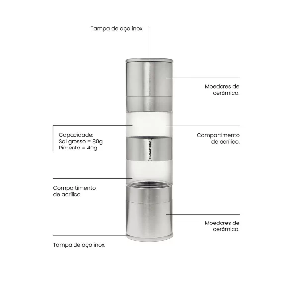 Moedor de Sal e Pimenta Tramontina Realce Duplo em Aço Inox e Acrílico com Moinho em Cerâmica - 61655000 - Image 2