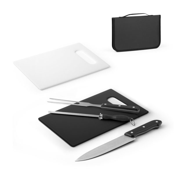 RAVIOLI. Kit churrasco em estojo em 210D com peças em aço inox e PP - 94102