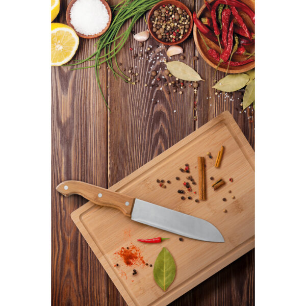 GARLIC KING. Kit churrasco em estojo de 210D e tábua em bambu com 5 utensílios em aço inox e madeira de Seringueira - 94142 - Imagem 2