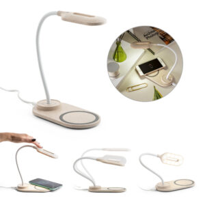 LEZZO. Luminária de mesa com carregador wireless em ABS e fibra de palha de trigo - 58517