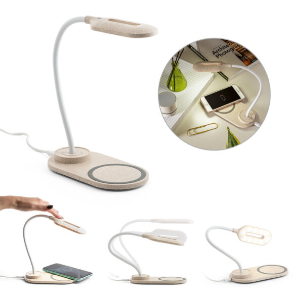 LEZZO. Luminária de mesa com carregador wireless em ABS e fibra de palha de trigo - 58517