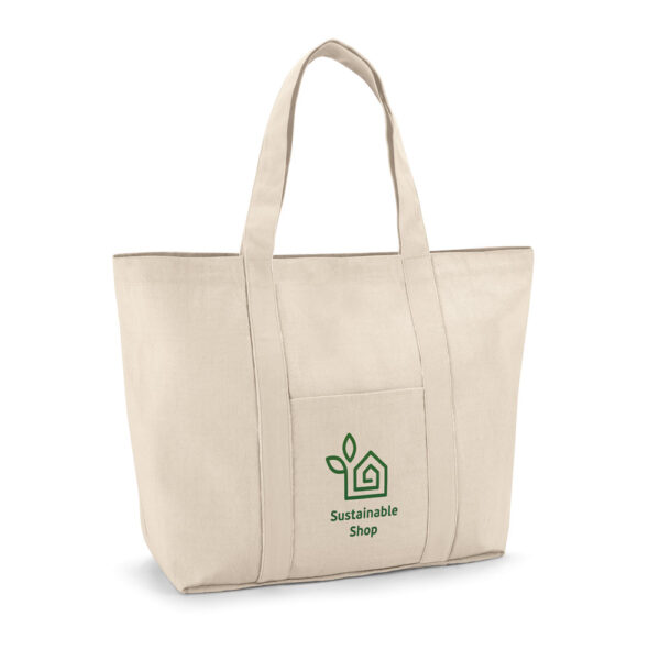 VILLE. Sacola 100% algodão canvas (280 g/m²) com bolso frontal e bolso interior - 92824 - Imagem 4
