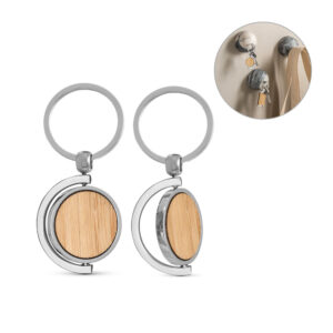 HOMER ROUND. Chaveiro redondo em bambu com revestimento em metal - 95071